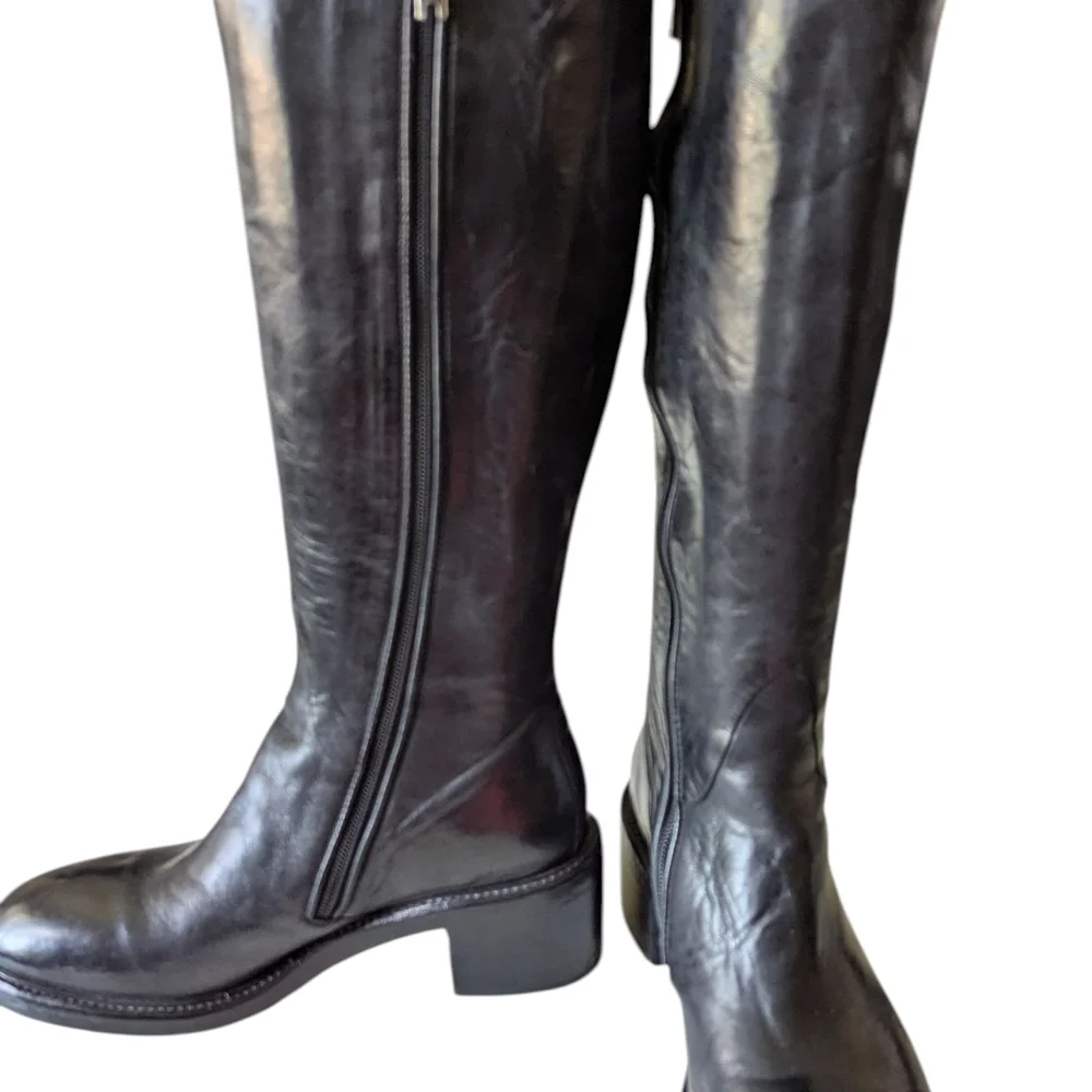 Lemargo Italian Leather Black Knee High Boots - Picture 13 of 15